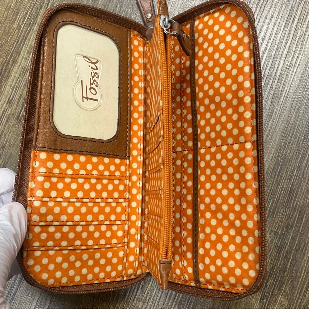 Fossil Colorful Feather Pattern Zip Around Wallet Card Check‎ Receipt Holder